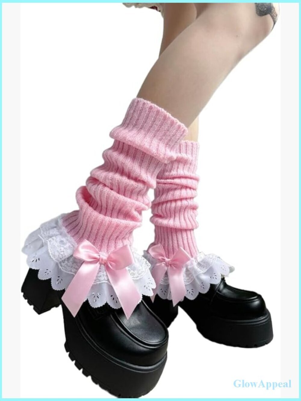 Leg Warmers Y2K Bow Lace Ribbed Knit Knee High Socks Cute Lolita Accessory